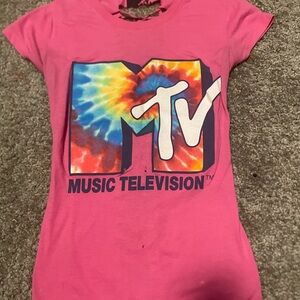 MTV Pink Tie-Dye Logo Short Sleeve Tee